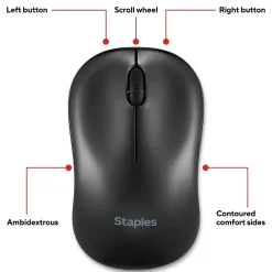 Hot Staples TECH Wireless Ambidextrous Optical USB Mouse, Black (ST62601)