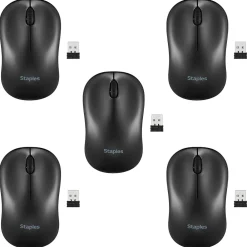New Staples TECH Wireless Ambidextrous Optical USB Mouse, Black, 5/Pack (ST62601-5pk-VB)