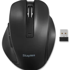 Clearance Staples TECH Wireless Ergonomic Curved Optical USB Mouse, Black (ST62599)