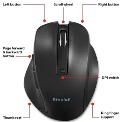 Hot Staples TECH Wireless Ergonomic Curved Optical USB Mouse, Black (ST62599)