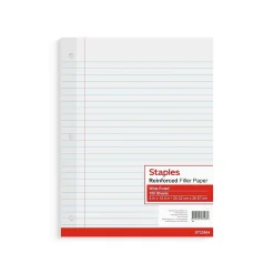 Filler Paper|Staples Wide Ruled Filler Paper, 8" x 10.5", White, 100 Sheets/Pack (TR23904)