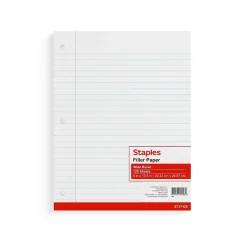 Filler Paper|Staples Wide Ruled Filler Paper, 8" x 10.5", White, 120 Sheets/Pack, 36 Packs/Carton (TR37426)