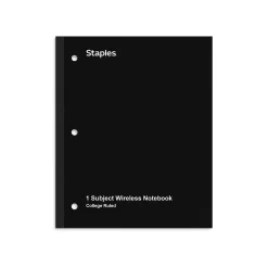 Notebooks|Staples Wireless 1-Subject Notebook, 8.5" x 11", College Ruled, 80 Sheets, (ST58377C) Black