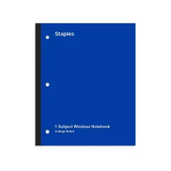 Subject Notebooks|Staples Wireless 1-Subject Notebook, 8.5" x 11", College Ruled, 80 Sheets, (TR58378) Blue