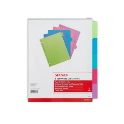 Dividers|Staples Write-On Dividers, 5-Tab, Assorted Colors (13512/23180)