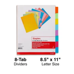 Dividers|Staples Write-On Dividers, 8-Tab, Assorted Colors (13513/23181)