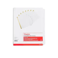 Dividers|Staples Write-On Write & Erase Paper Divider, 8 Tabs, White/White Tabs, 4 Sets (13510/23178)