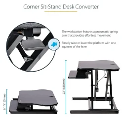 Standing Desks*StarTech Adjustable Large Surface Corner Sit Stand Desk Converter for Dual Monitors, Keyboard Tray, 35