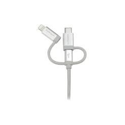 StarTech 1m 3 ft USB Multi Charger Cable, Braided, Silver, 3 in 1 Charging Cable, USB to Lightning Cable, USB to Micro USB Cable