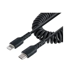 USB-C to Lightning MFi Certified Coiled iPhone Charger Cable, 3 ft., Black (RUSB2CLT1MBC)<StarTech