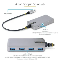 StarTech .com 4-Port USB 3.0 5Gbps Hub, Space Gray (5G4AB-USB-A-HUB)