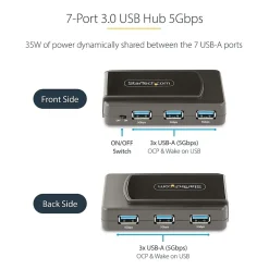 StarTech .com 7-Port USB 3.0 5Gbps Hub, Black (5G7AS-USB-A-HUB)