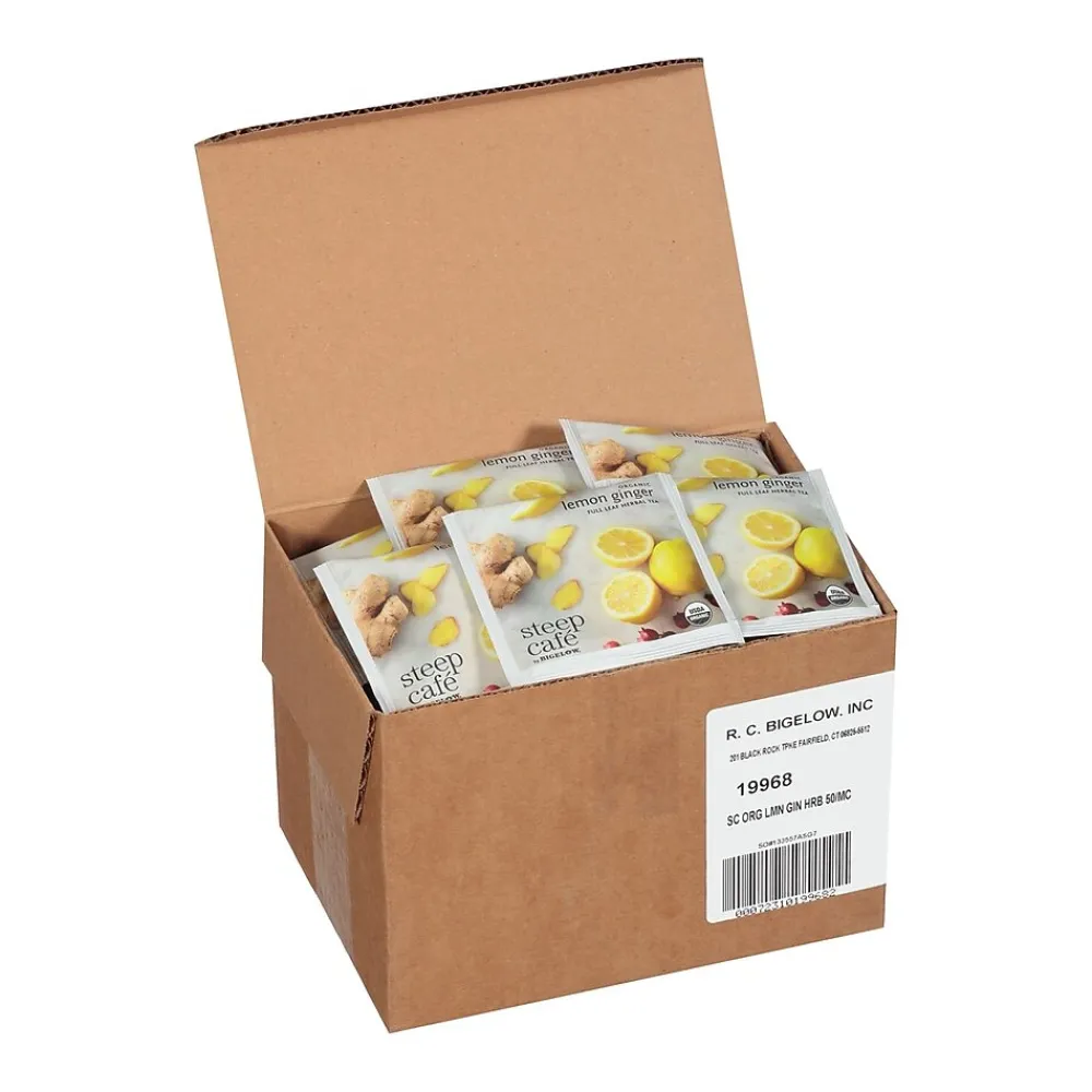 Steep Café Organic Lemon Ginger Herbal Tea, 50 Count(RCB19968)