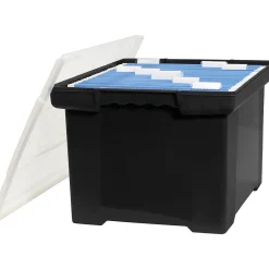 File Storage|Storex Storage Plastic File Tote with Comfort Grips, Letter/Legal Size, Black/Clear (61528U01C)