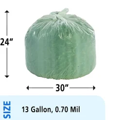 Controlled Life Cycle 13 Gallon Compostable Industrial Trash Bag, 24" x 30", Low Density, White, 120 Bags/Box, 3 Rolls<Stout Hot