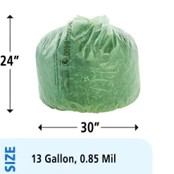 EcoSafe-6400 13 Gallon Industrial Trash Bag, 24" x 30", Low Density, 0.85 mil, Green, 45 Bags/Box, 3 Rolls<Stout New