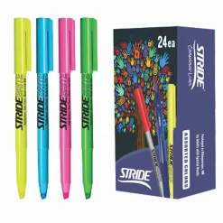 Highlighters|Stride Brite Stick Highlighters, Chisel Tip, Assorted Colors, 24/Pack (47024)
