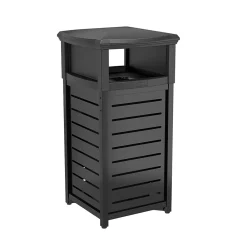 Metal Outdoor Trash Can with 2-Way Lid, 30 Gallon, Black (MTCSQ300)<Suncast Commercial Online