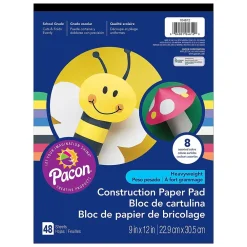 Construction Paper*SunWorks Heavyweight 9" x 12" Construction Paper Pad, Assorted Colors, 48 Sheets/Pack, 12 Packs (PAC104612-12)