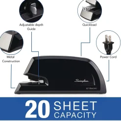Staplers|Swingline Commercial Reduced-Effort Electric Desktop Stapler, 20-Sheet Capacity, Black/Silver (6701)