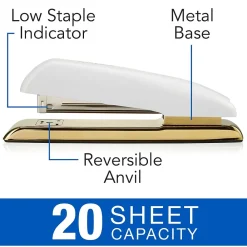 Staplers|Swingline Durable Desktop Stapler, 20-Sheet Capacity, White/Gold (64701)