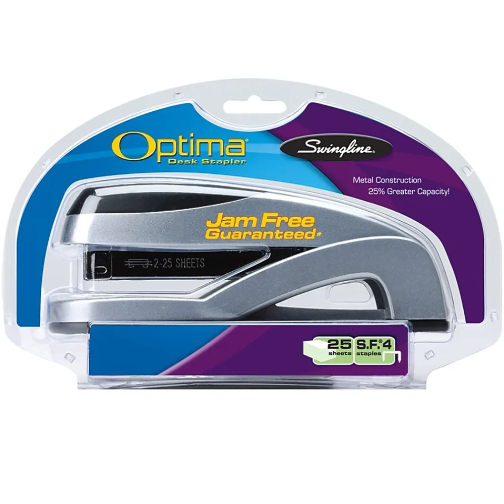 Staplers|Swingline ® Optima® Desk Stapler, 25 Sheet Capacity, Silver (87801)