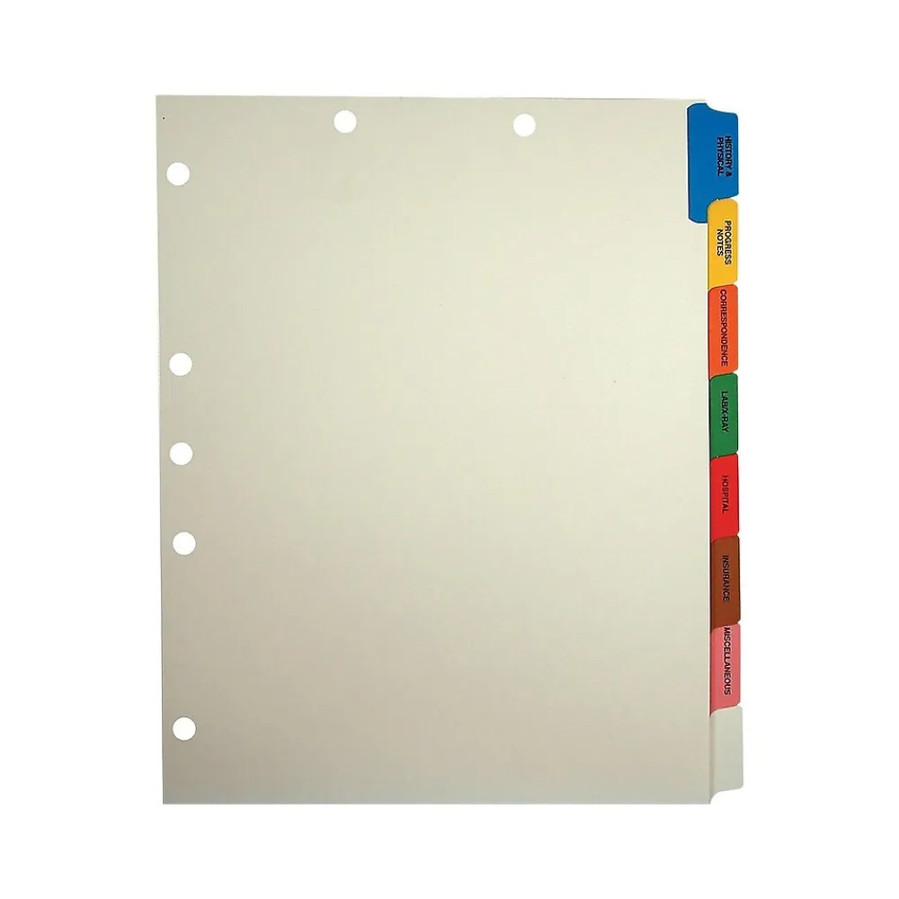 Dividers|Tabbies Side Tab Patient Chart Index Divider Set, 8-Tab, Ivory, 40/Box (54505)