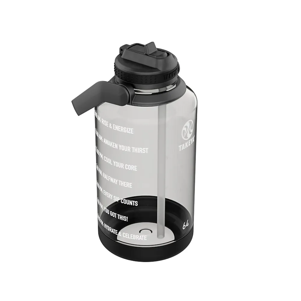Takeya Tritan Motivational Plastic Water Bottle, 64 oz., Stormy Black (54145)