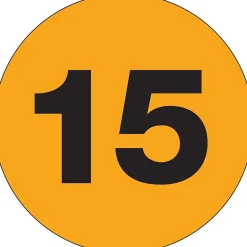 Labels|Tape Logic 2" Circle "15" Number Label, Fluorescent Orange, 500/Roll
