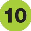 Labels|Tape Logic 1" Circle "10" Number Label, Fluorescent Green, 500/Roll