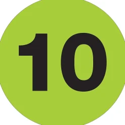 Labels|Tape Logic 1" Circle "10" Number Label, Fluorescent Green, 500/Roll