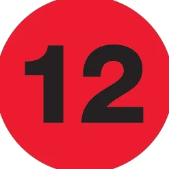 Labels|Tape Logic 2" Circle "12" Number Label, Fluorescent Red, 500/Roll
