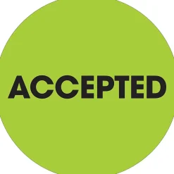 Labels|Tape Logic 2" Circle "Accepted" Label, Fluorescent Green, 500/Roll