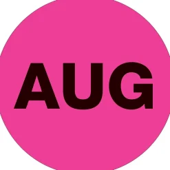 Labels|Tape Logic 1" Circle "AUG" Month of the Year Labels, Fluorescent Pink, 500/Roll