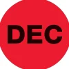 Labels|Tape Logic 1" Circle "DEC" Month of the Year Labels, Fluorescent Red, 500/Roll