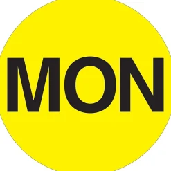 Labels|Tape Logic 1" Circle "MON" Days of the Week Label, Fluorescent Yellow, 500/Roll