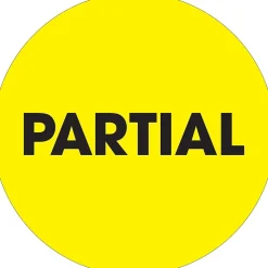 Labels|Tape Logic 2" Circle "Partial" Inventory Label, Fluorescent Yellow, 500/Roll