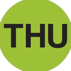 Labels|Tape Logic 1" Circle "THU" Days of the Week Label, Fluorescent Green, 500/Roll