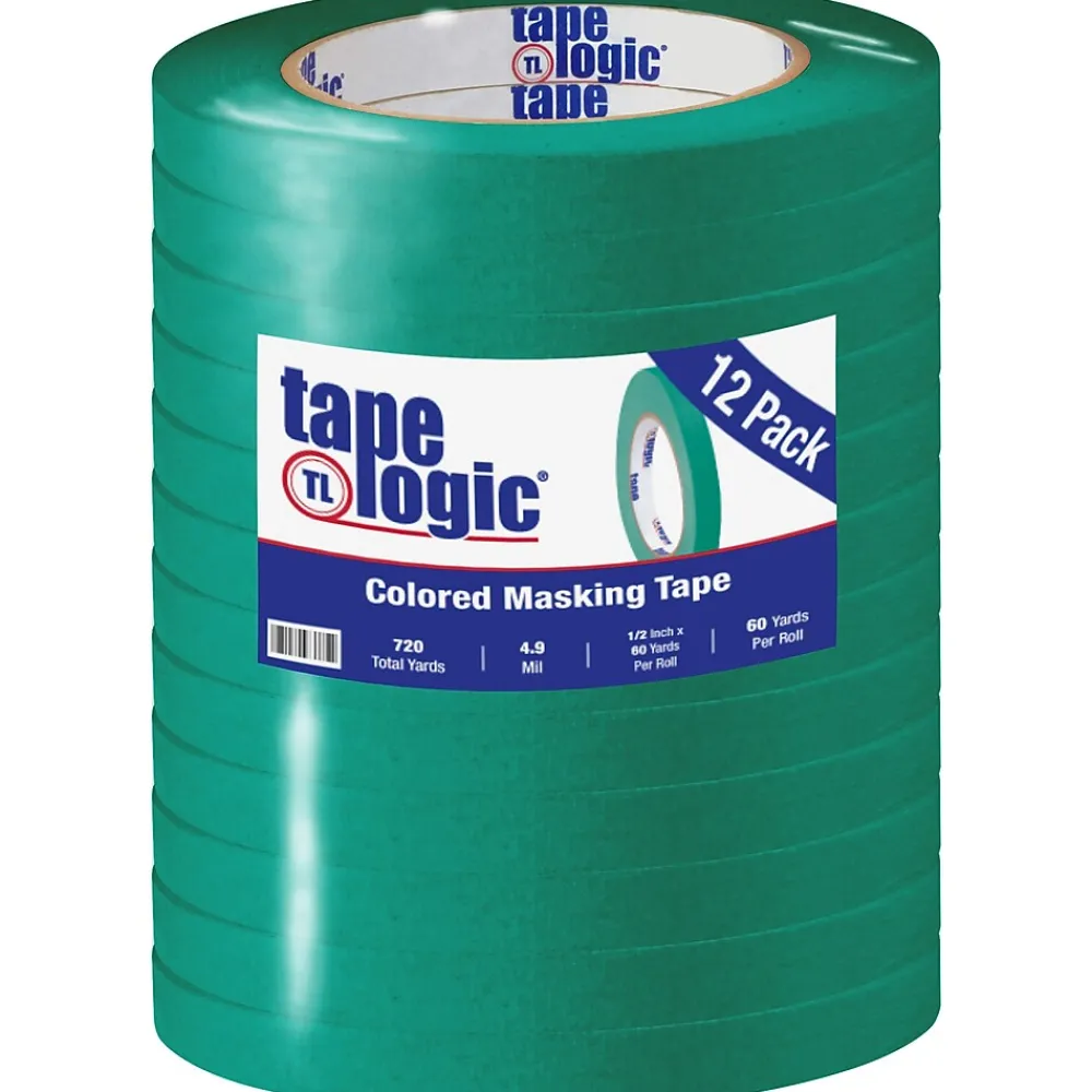 Discount Tape Logic ® Colored Masking Tape, 4.9 Mil, 1/2" x 60 yds., Dark Green, 12/Case (T93300312PKE)