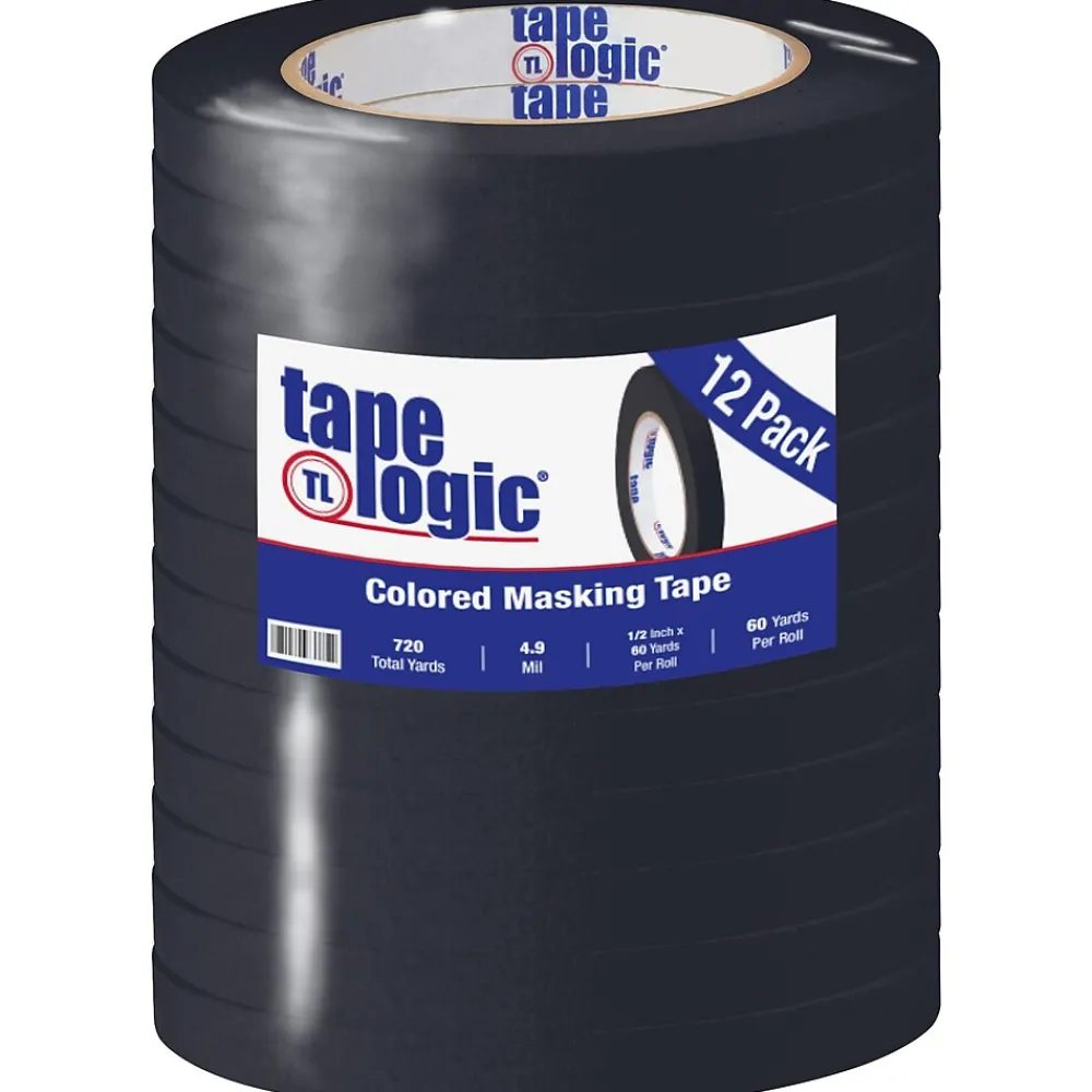 New Tape Logic ® Colored Masking Tape, 4.9 Mil, 1/2" x 60 yds., Black, 12/Case (T93300312PKB)