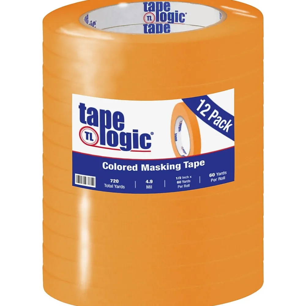 Sale Tape Logic ® Colored Masking Tape, 4.9 Mil, 1/2" x 60 yds., Orange, 12/Case (T93300312PKD)