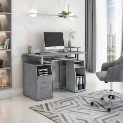 Corner Desks*Techni Mobili Complete Computer Workstation Desk With Storage, Gray (RTA-8211-GRY)