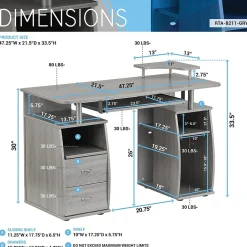 Corner Desks*Techni Mobili Complete Computer Workstation Desk With Storage, Gray (RTA-8211-GRY)