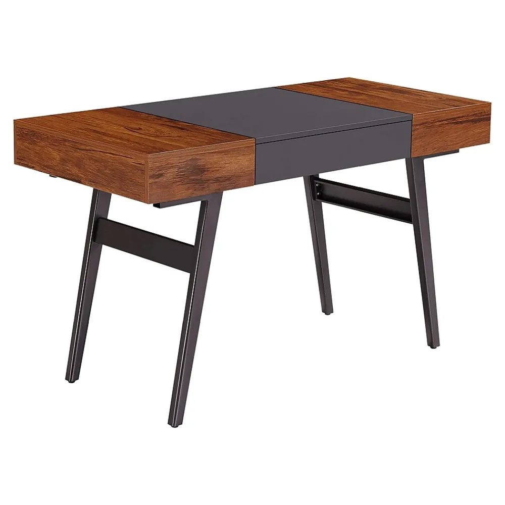 Office Desks*Techni Mobili Expandable 51" MDF Table Desk, Gray/Mahogany (RTA-1854-MAH)