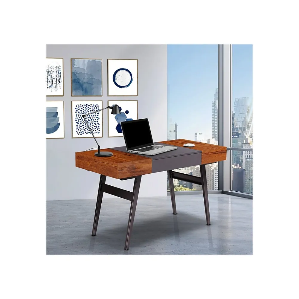 Office Desks*Techni Mobili Expandable 51" MDF Table Desk, Gray/Mahogany (RTA-1854-MAH)