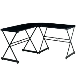 L-Desks*Techni Mobili L-Shaped Glass Top Computer Corner Desk, Black (RTA-3805L-BK)