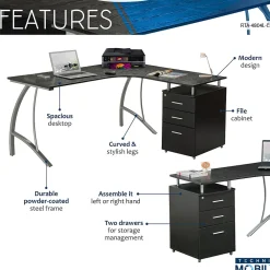 Corner Desks*Techni Mobili Modern L-Shaped Computer Desk with File Cabinet, Espresso (RTA-4804L-ES)