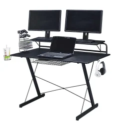 Corner Desks*Techni Sport Carbon Computer Gaming Desk with Shelving, Black (RTA-TS200-BK)