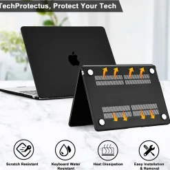 Hard-Shell Laptop Sleeve with Keyboard Cover, Black, (TP-BK-MA13M2)<TechProtectus Online