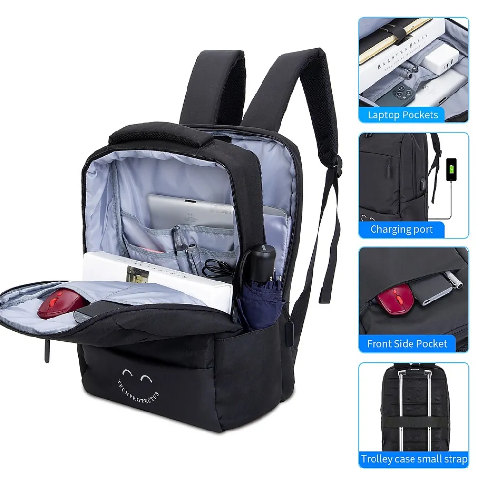 Laptop Backpack, Black, Nylon (TP-BK-BP15)<TechProtectus Sale